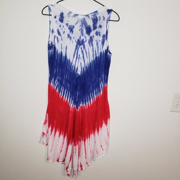 India Boutique Women's Sz OS Tie Die Red White & Blue Lightweight Tunic Dress - Picture 4 of 6